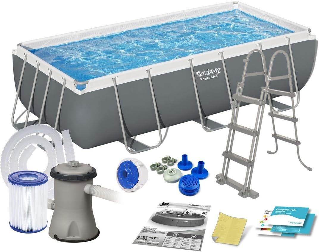 Bestway 56441 Piscina Power Steel Frame Rettangolare, 404x201x100 cm