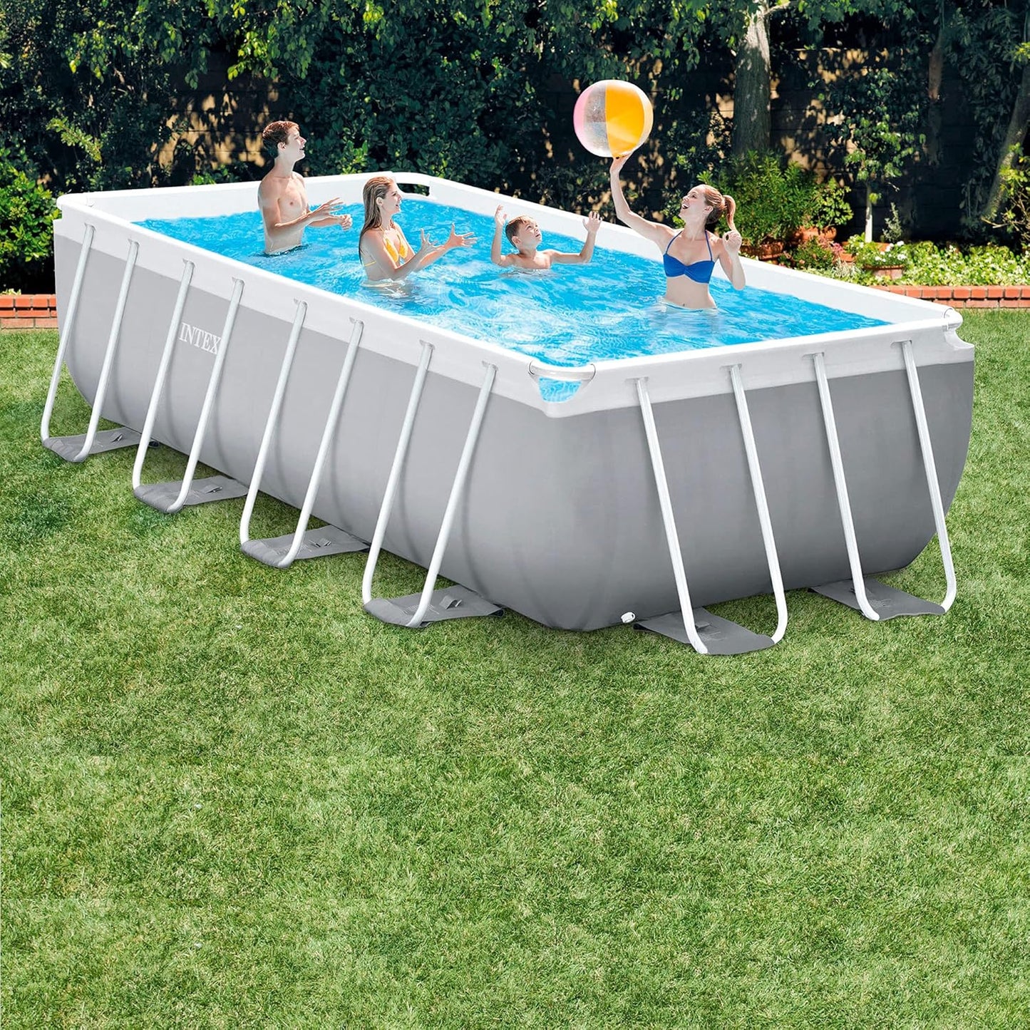Intex 26792NP – Piscina Fuori Terra Prisma Frame Rettangolare, Pompa Filtro 3785 L/h, Scaletta, Telo Base e Copertura, 10874 L, Acciaio e PVC, Grigio, 488x244x107 cm